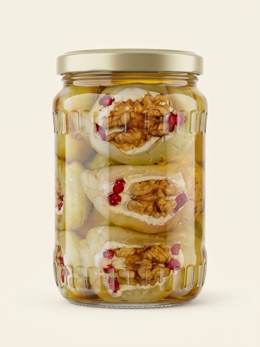 Labneh & walnuts stuffed makdous - مكدوس محشي لبنة و جوز و رمان