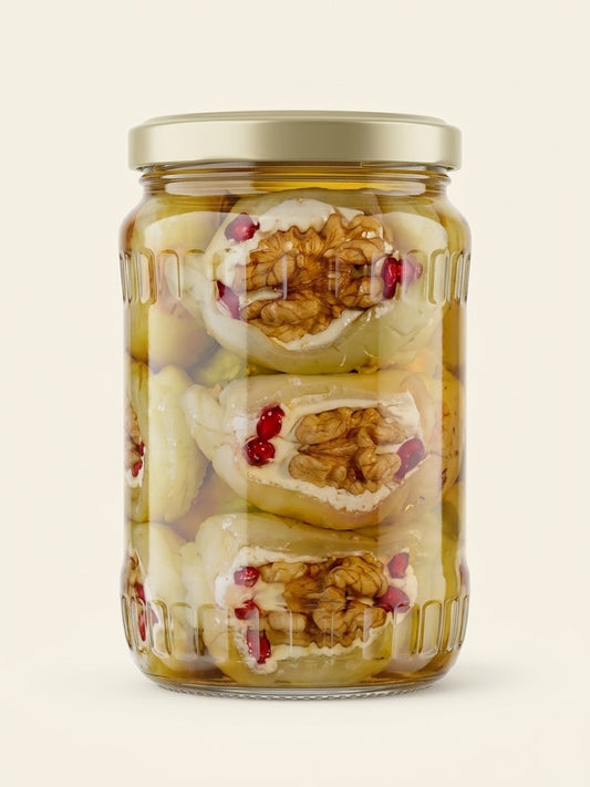 Labneh & walnuts stuffed makdous - مكدوس محشي لبنة و جوز و رمان